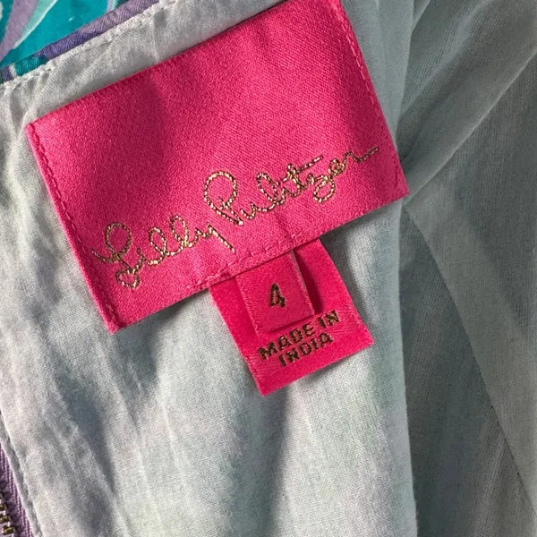 Lilly Pulitzer Lettie Dress Sz‎ 4 Purple Iris On The Chase Puff Sleeve Tropical - Image 3