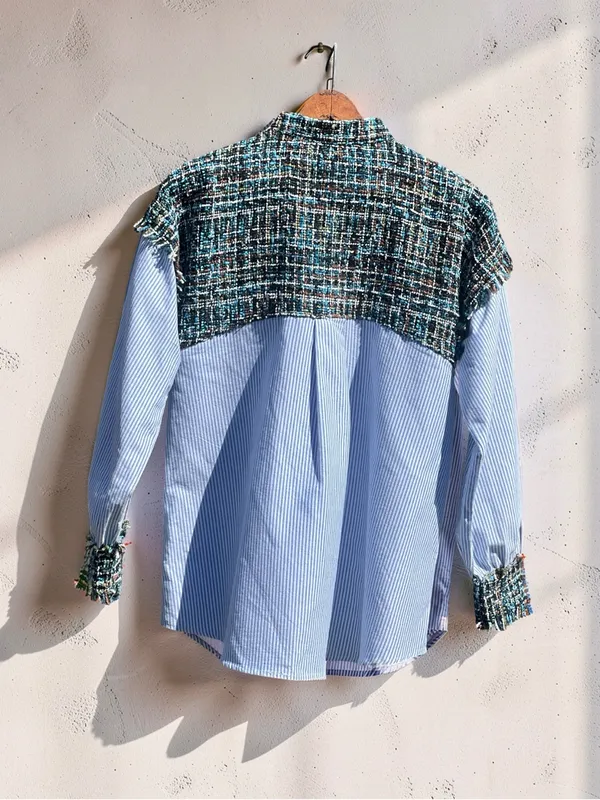 Zara Basic Collection Tweed Pinstripe Button-Down Shirt Size M - Image 16
