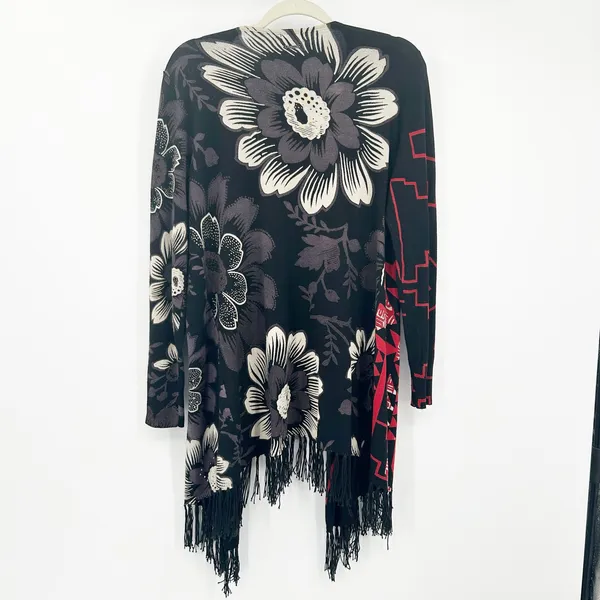 Desigual Womens Boho Dark Detroit Fringe Floral Open‎ Front Knit Cardigan Size L - Image 8
