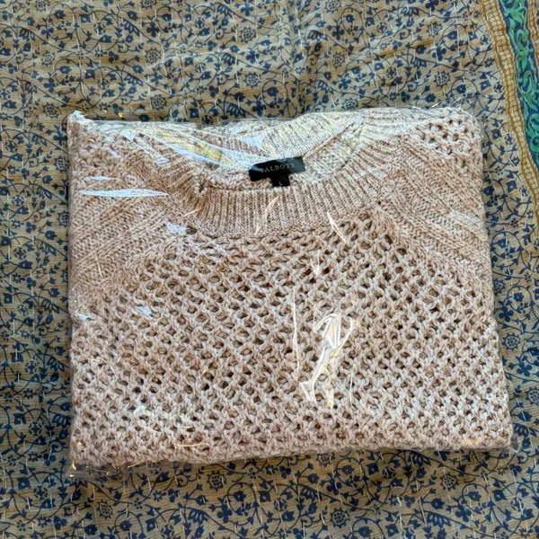TALBOTS NWOT Open Stitch Poncho‎ in Rattan, Large, Bohemian Neutral Knit - Image 14