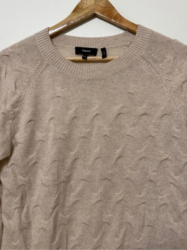 Theory Cashmere Knit Sweater Size Medium Cream Neutral Texture Design - Image 4