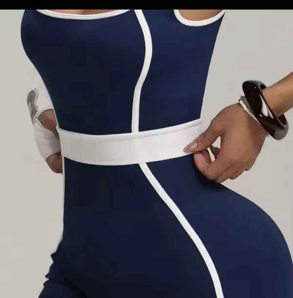 Women’s Navy Blue Contrast Trim Sleeveless Romper - Image 2