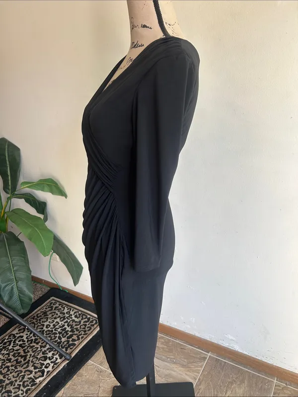 Lauren Ralph Lauren Faux Wrap V-Neck Black Dress Size 4 - Image 9
