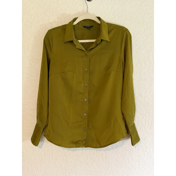 Banana Republic Silky Classic Blouse Dark Palm Green S Womens Long Sleeve Button - Image 8