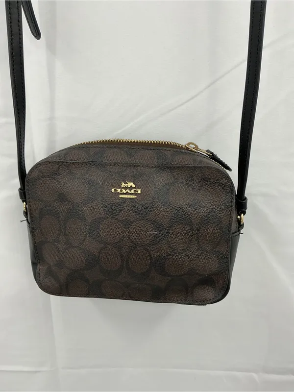 Coach Brown Signature Small Crossbody with Black Strap D17 - Image 2