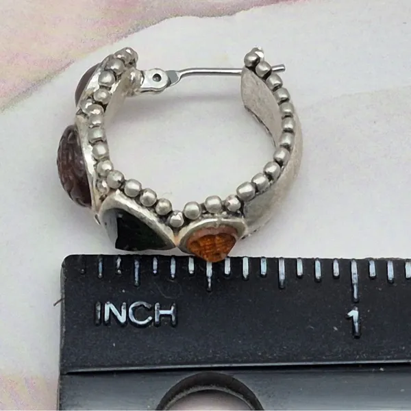 Liz Claiborne Cute Brushed Silver Tone Hoop Earrings Gemstone Accents Western - Image 10