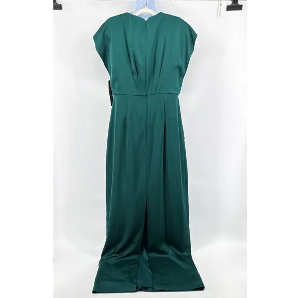 Aidan Mattox‎ Gown 8 Emerald Green Beaded Peplum V-Neck Maxi Slit Dress NWT - Image 4