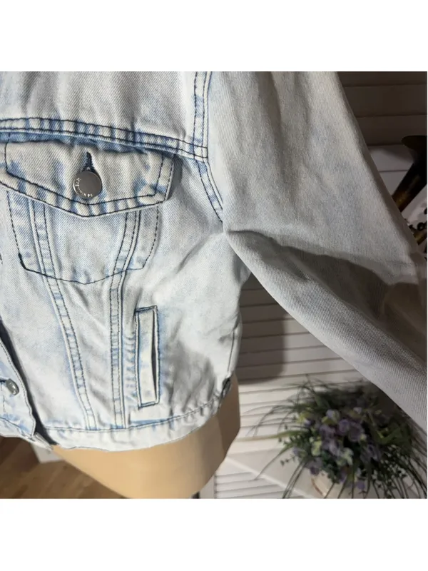 Stoosh vintage denim jacket acid wash grunge 90s Y2K flap pockets cotton rocker - Image 10