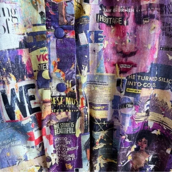 Printed Artworks Organic Cotton‎ Collage Flamee Purple Print Cropped Blouse XS - Image 4