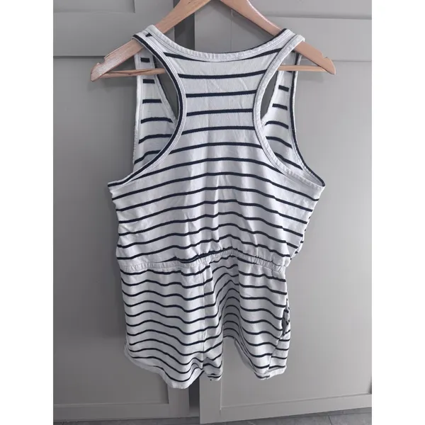 Serra Womens Striped Romper Large White and black Cotton Henley Racerback Lounge - Image 2