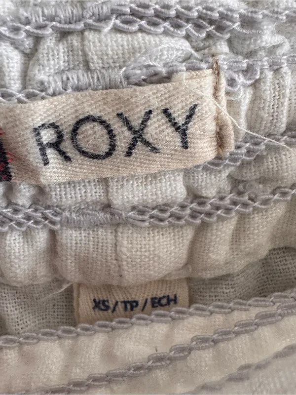 Roxy Womens XS White Linen Look Drawstring Pants Smocked Waist Beach Coastal - Image 2
