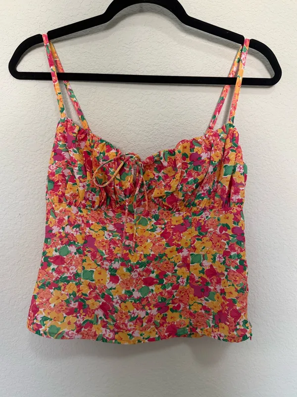 PRINCESS POLLY Pink Orange Yellow Floral Cami Bustier Tied Top Tank Size US 4 - Image 2