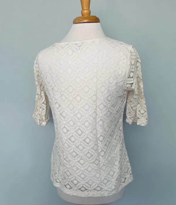 Cream Eyelet Short Sleeve Top - Image 3