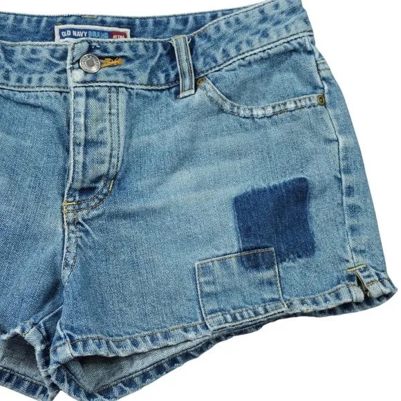 Old Navy Y2K 90s Ultra‎ Low Waist Patchwork Denim Shorts Blue Cotton Button Fly - Image 2