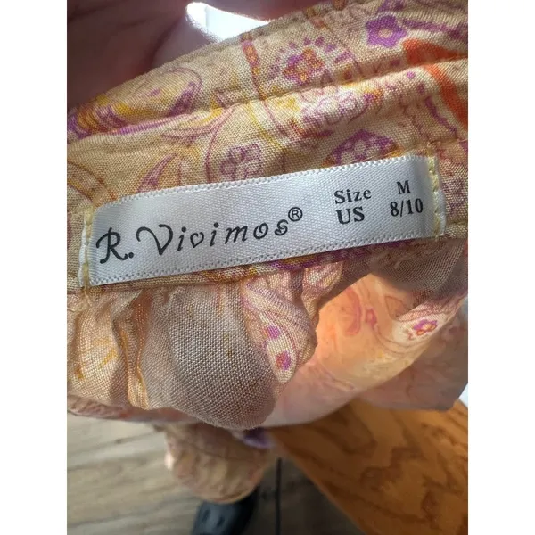 R Vivimos Halter V Neck Mini‎ Ruffle Dress Sz Medium Yellow Floral Boho Festival - Image 8