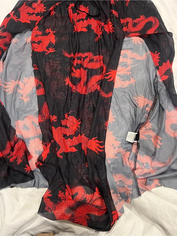 SheIn Black & Red dragon Floral Maxi Dress with Slit - Image 5