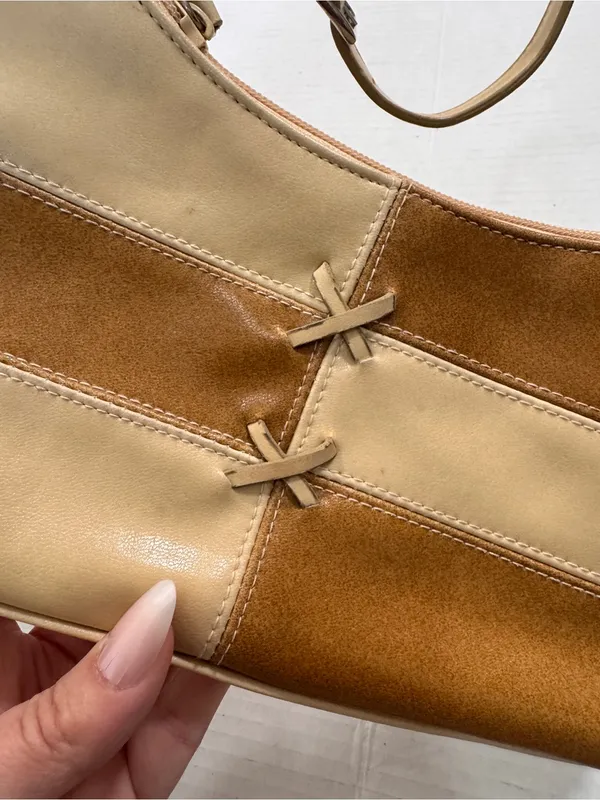 Vintage Y2K Tan Leather Mini Shoulder Bag Purse Handbag Coquette Girly - Image 8
