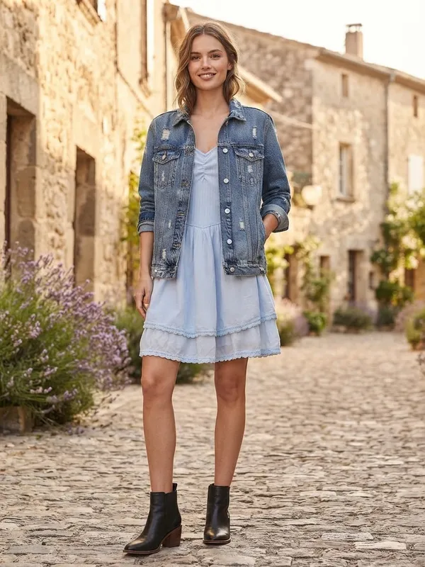 Aerie At the Barre Light Blue Tiered Mini Dress Size Medium - Image 11