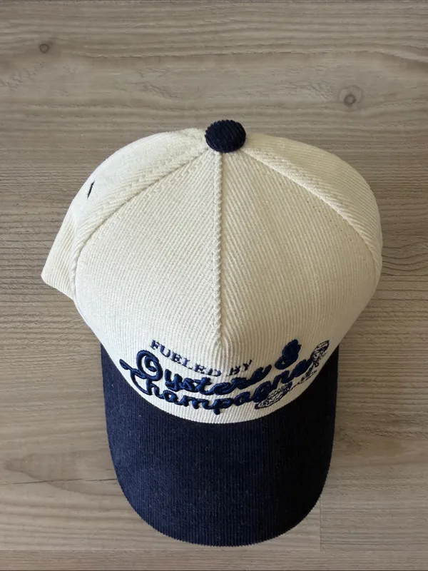 Oysters & Champagne Embroidered Two-Tone Cap - Cream & Navy - Image 3