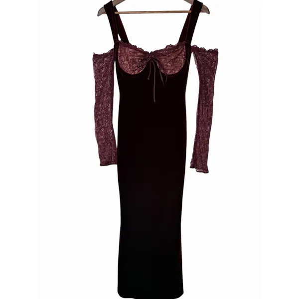 House of CB Ivy Black Cherry Velvet Maxi Dress XS - Image 7