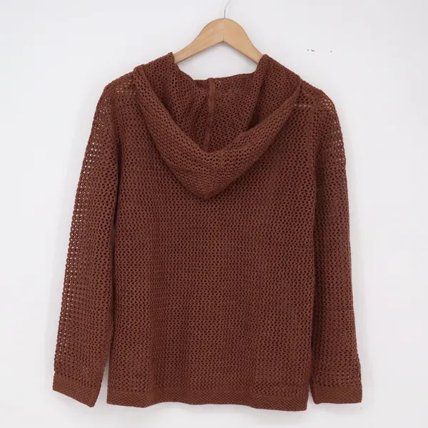 Unbranded Hoodie Women M Open Knit Brown Mesh Zip Up Lightweight Excellent - Image 2