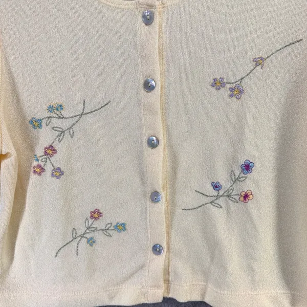 Vintage Teddi Cardigan Top Womens M Yellow Floral Embroidered Cottage Dainty - Image 3