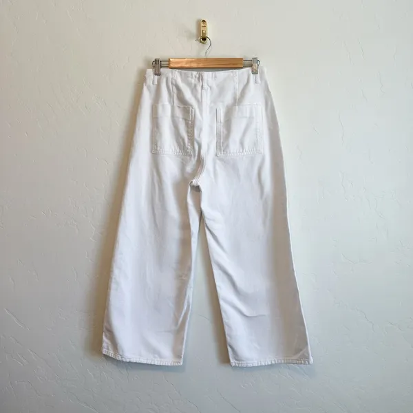 Zara | High‎ Waist Cropped Wide Leg Denim Jeans in White - Image 3