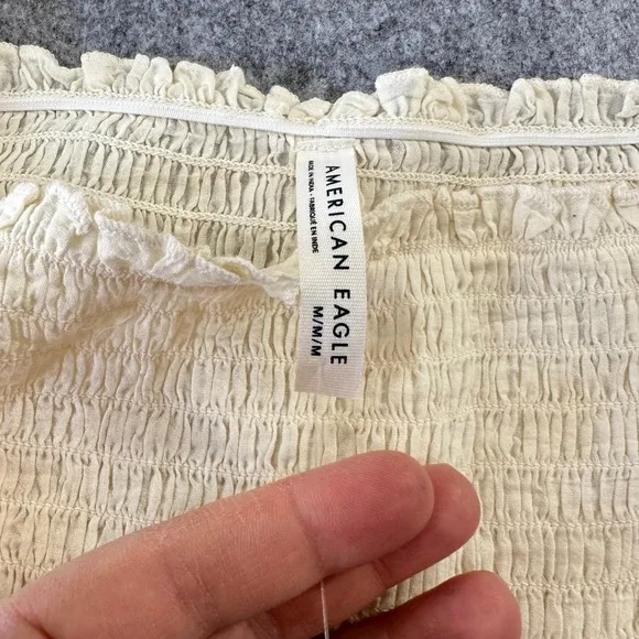 American‎ Eagle Cream Eyelet Embroidered Smocked Peasant Top Prairie Western NWT - Image 6