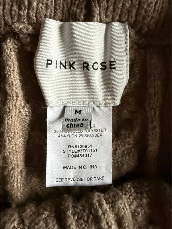Pink Rose Tan Cable Knit Sweater and Pants Set Medium - Image 3