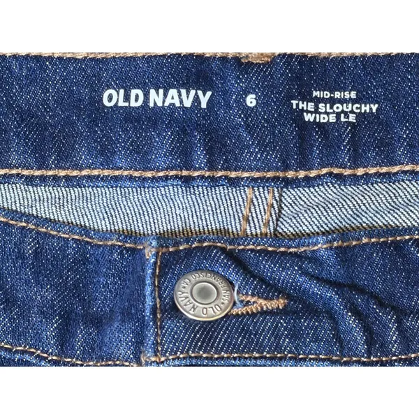 NWT Old Navy Mid-Rise The‎ Slouchy Wide Leg Jeans Dark Wash Button Fly Size 6x30 - Image 5