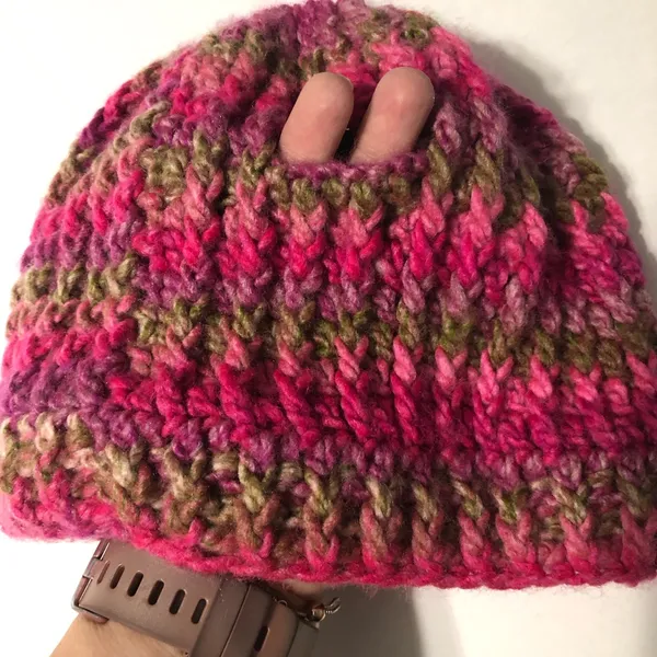 Handmade crochet knit winter hat with pony hole pink and brown tones fits‎ women - Image 3