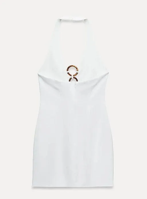 mini dress white fitted bodycon halter party cocktail - Image 9