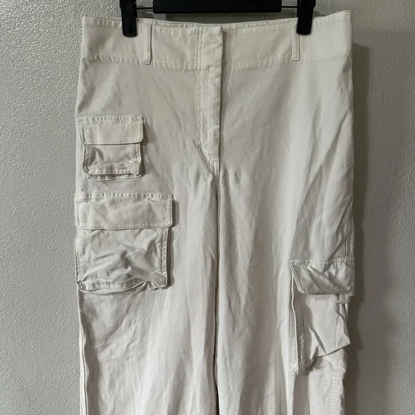 Aritzia Wilfred Free Cargo Pants Size 12 Ivory Cream Wide Leg‎ High Rise Pockets - Image 2