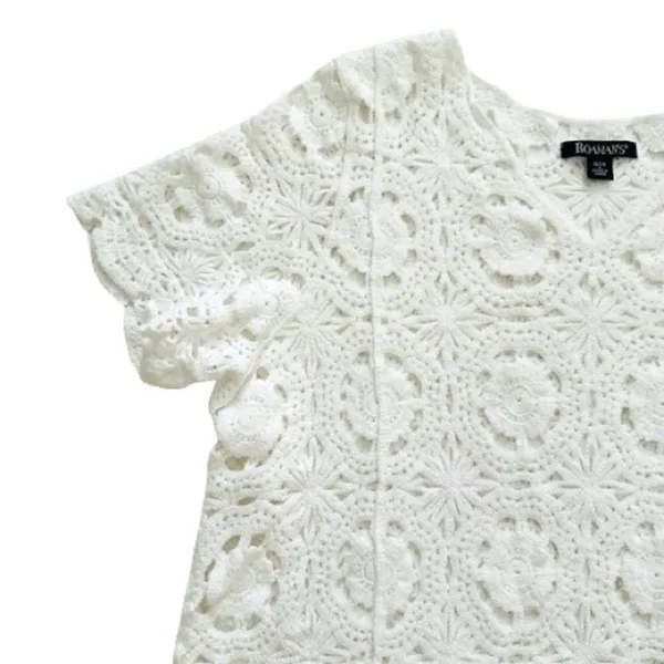 Roamans Top Sweater White French Crochet Short Sleeve Cotton Top Plus 18/20 NEW - Image 7