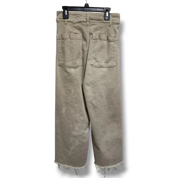 Zara High Waisted Wide Leg Pants Womens US 4 Beige Sand Raw‎ Hem Cropped - Image 5