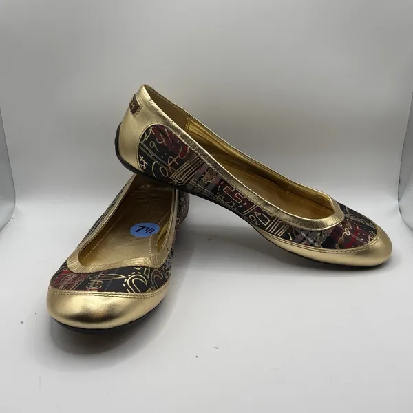 COACH Ballet Flats Gold Tartan Plaid True Graffiti Logo Shoes US 7.5 B Slip On - Image 6