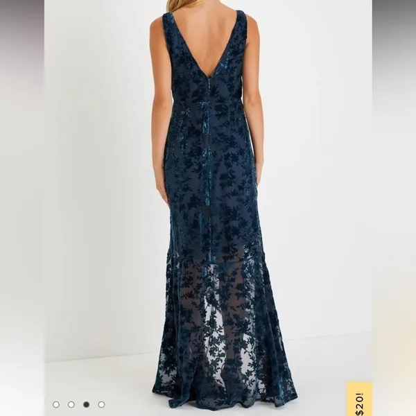 Lulu's Enchanting‎ Impression Teal Blue Floral Velvet Ruffled Maxi Dress - Image 3