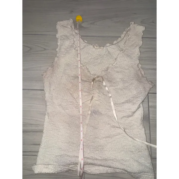 John Galt Brandy Melville Popcorn Crinkle Tank Top Cream Ruffle Ribbon One Size - Image 4
