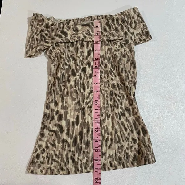 Pilcro Anthropologie Leopard Off Shoulder Ribbed Mini Dress XS Animal Print - Image 6