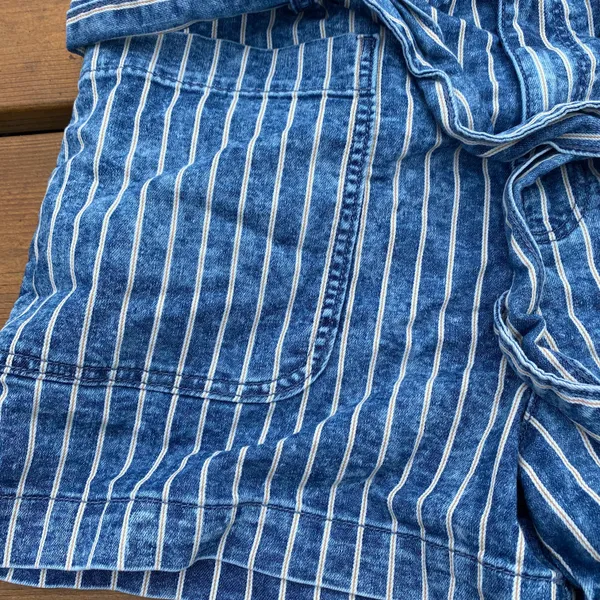 American Eagle Outfitters Vertical Striped Paper Bag Denim Shorts - Image 5