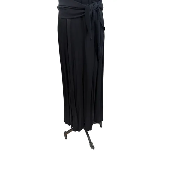 Free People Black Plunge Open Back‎ Maxi Dress Tie Waist High Slit Gown US 2 - Image 5