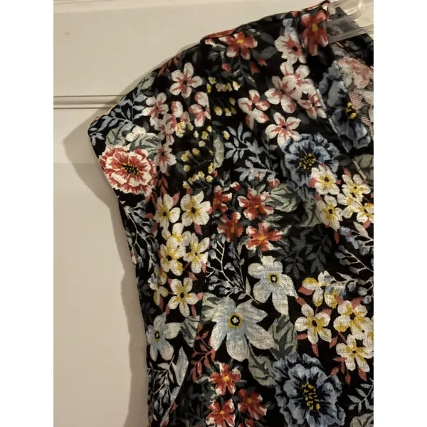 LOFT Women Floral Linen Blend V-Neck Henley Cap Sleeve Knit Top Multi Color M - Image 4