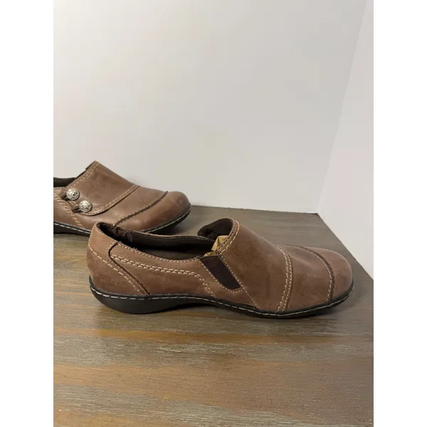 Clarks Bendables Ashland Alpine Brown Leather Slip On Loafers Womens 9M - Image 2