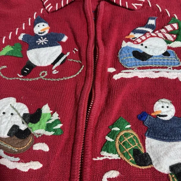 Women's L / XL Snowman Winter Ugly Christmas Cardigan Sweater‎ Knit - Image 5