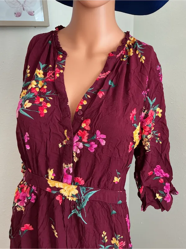 Old Navy Floral Burgundy Boho Dress Size M - Image 3
