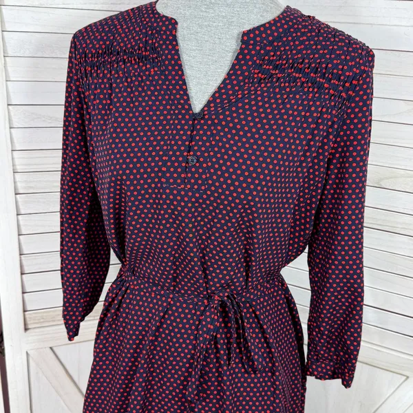 41 Hawthorn Polka Dot Belted V Neck Cloey Shirt Dress Blue‎ Red Small - Image 6