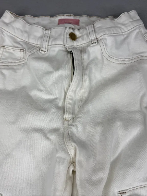DL1961 Hepburn Cargo Jeans 24 Eggshell White High Rise Wide Leg 33" - Image 2