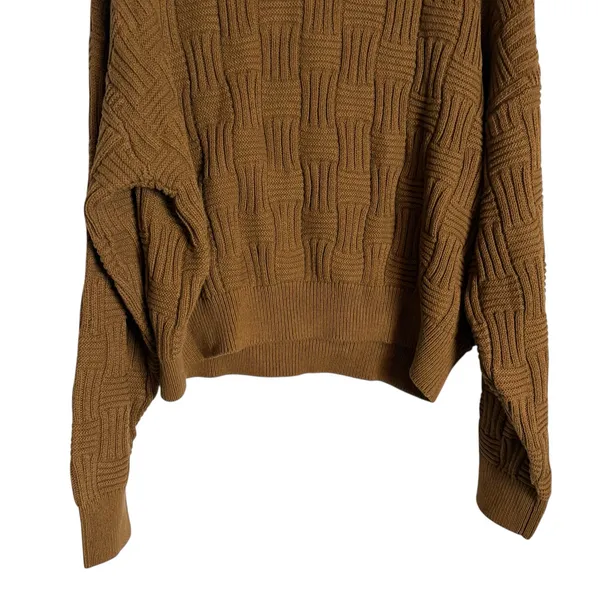 Reformation Winnie Brown Basketweave Organic Cotton Crewneck Sweater Size XL - Image 8
