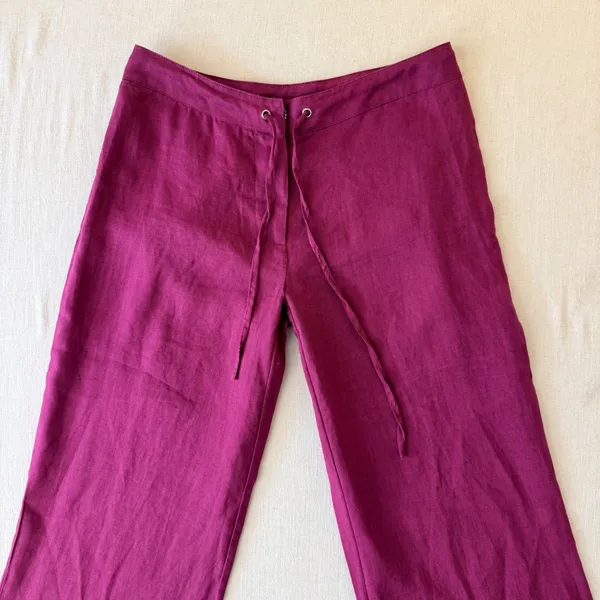 Spiegel Costal Linen Pants 2P Magenta Purple Wide Leg Drawstring Trousers - Image 4