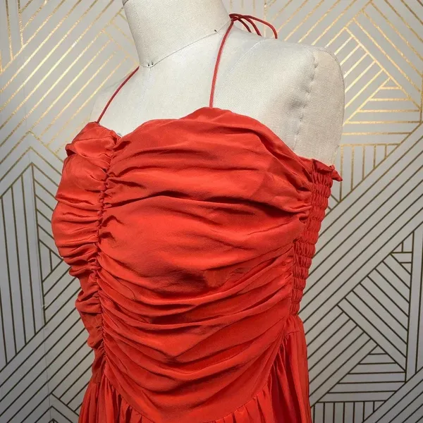 Tucker‎ Red Silk Ruched Smocked Halter Dress - Image 6